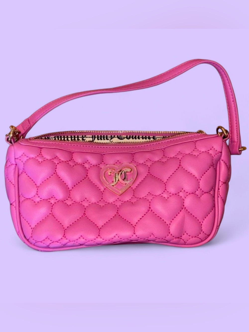 Juicy Couture Hot Pink Quilted Heart Mini Shoulder Bag with Gold Logo